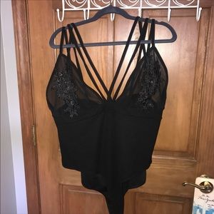 Boohoo Plus Jordanna Strappy Mesh Detail Bodysuit
